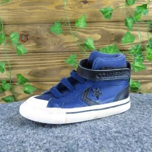 Converse‎ Boys Sneaker Mid Sz T 7 Medium Blue Leather Hook & Loop